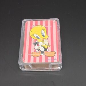 Vintage 1998 Looney Tunes Tweety Bird Sylvester Mini Playing Cards with Case